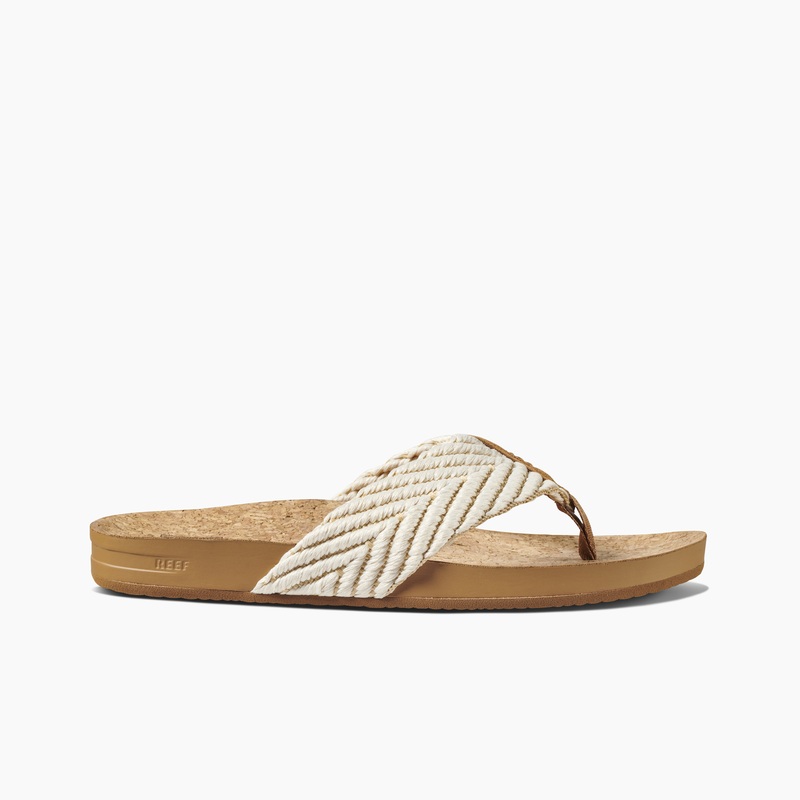 Beige Women's Reef Cushion Strand Flip Flops | t5cYHVBVYk9