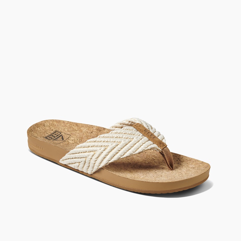 Beige Women's Reef Cushion Strand Flip Flops | t5cYHVBVYk9