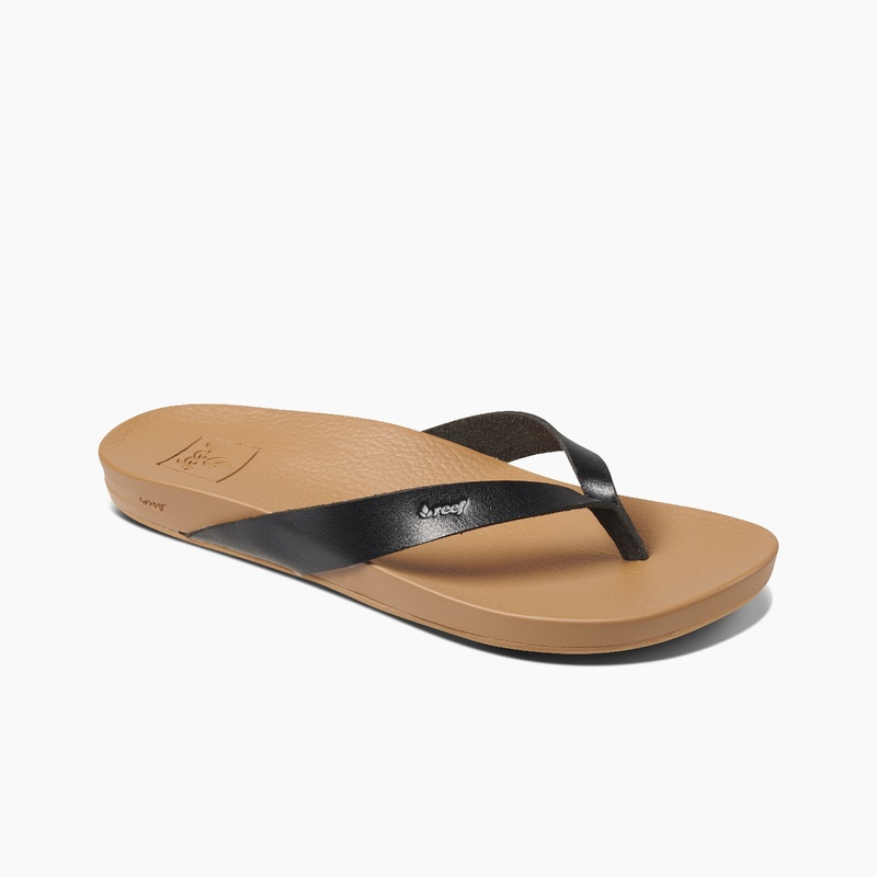 Black / Beige Women's Reef Cushion Court Flip Flops | 6i4uEgkJq5D