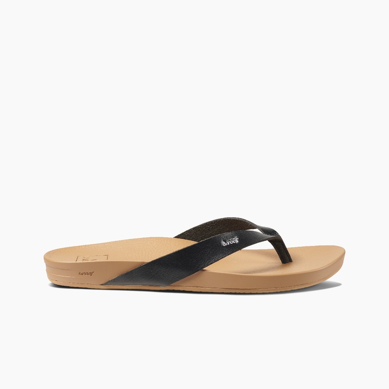 Black / Beige Women's Reef Cushion Court Flip Flops | 6i4uEgkJq5D