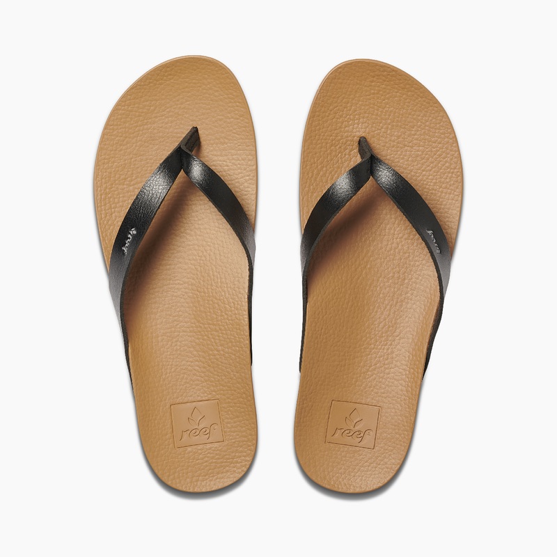 Black / Beige Women\'s Reef Cushion Court Flip Flops | 6i4uEgkJq5D