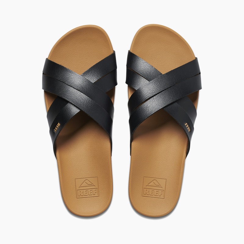 Black / Brown Women\'s Reef Cushion Spring Bloom Slides | fbOJnsMa1Mn