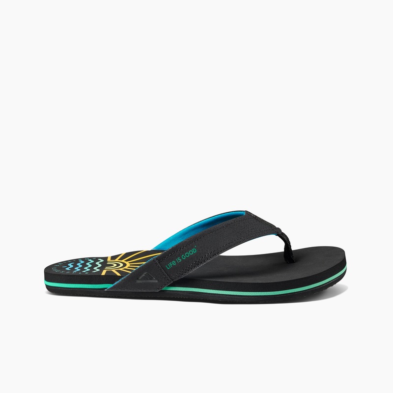 Black Men's Reef Newport X Life Is Good Flip Flops | HxGQ381qiJG