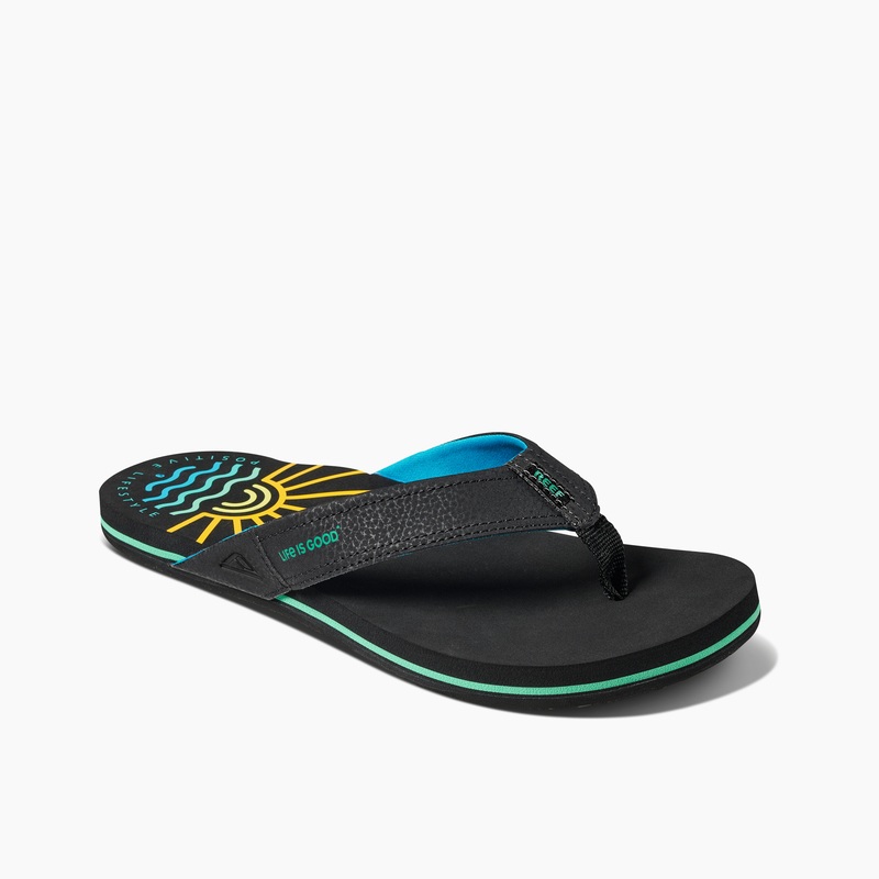 Black Men's Reef Newport X Life Is Good Flip Flops | HxGQ381qiJG