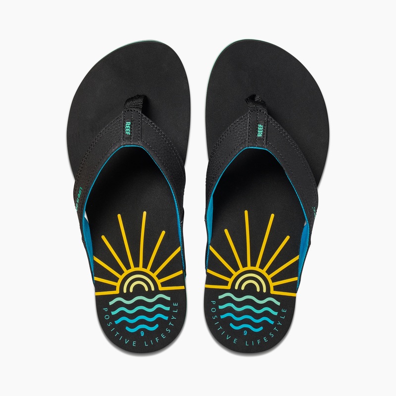 Black Men\'s Reef Newport X Life Is Good Flip Flops | HxGQ381qiJG