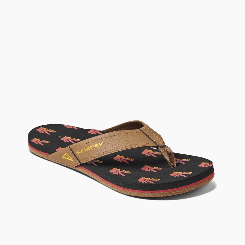 Black Men's Reef Newport X Life Is Good Flip Flops | KDqcGxfqsVd