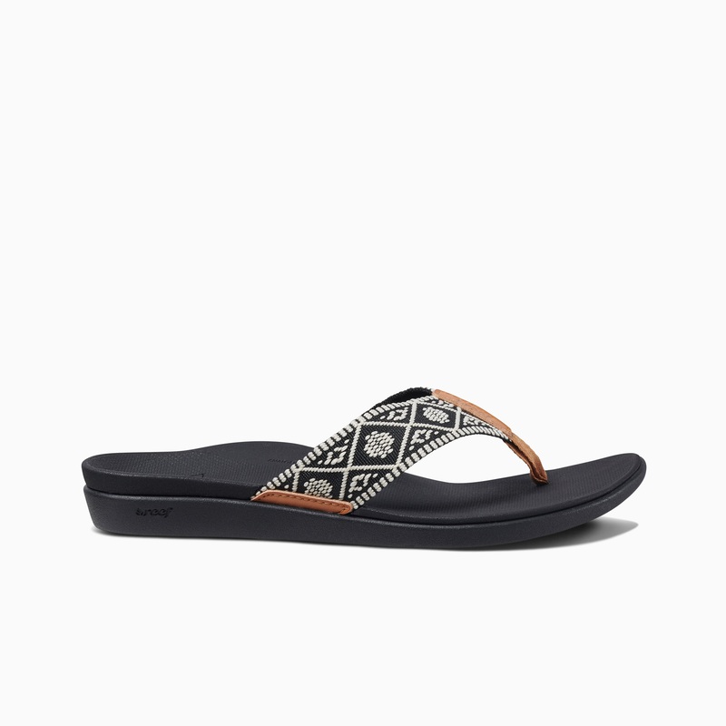 Black / White Women's Reef Ortho Woven Flip Flops | Pjpm5G1Nis5