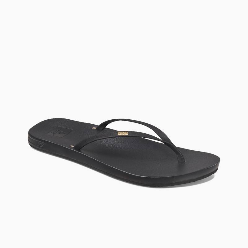 Black Women's Reef Cushion Slim Flip Flops | ktZPylHDgqk