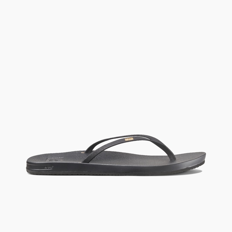 Black Women's Reef Cushion Slim Flip Flops | ktZPylHDgqk