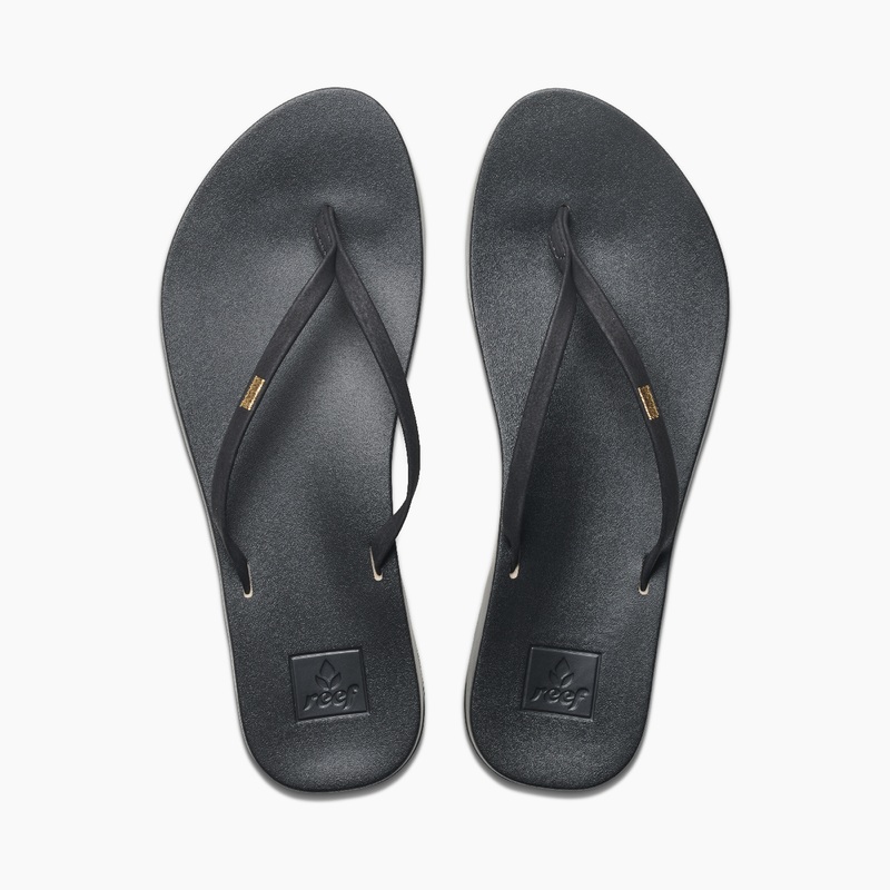 Black Women\'s Reef Cushion Slim Flip Flops | ktZPylHDgqk