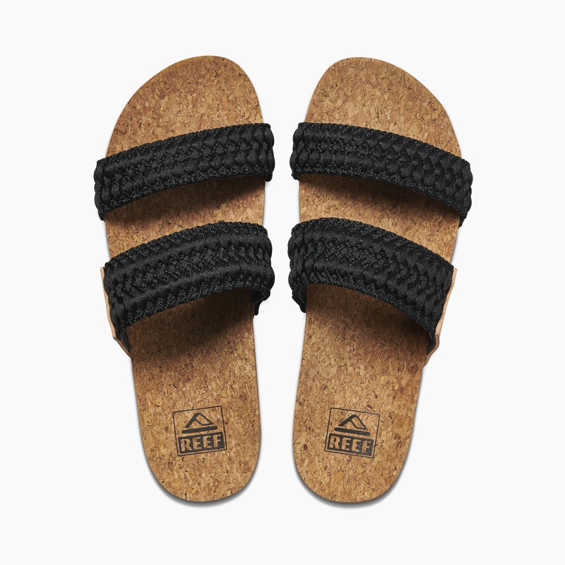 Black Women's Reef Cushion Vista Thread Slides | JqezUIcr0u5