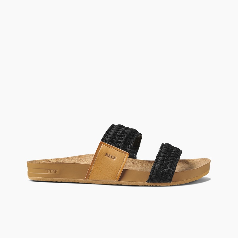 Black Women's Reef Cushion Vista Thread Slides | JqezUIcr0u5