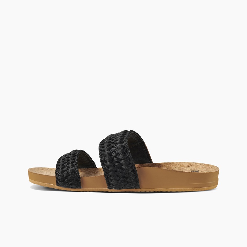 Black Women's Reef Cushion Vista Thread Slides | JqezUIcr0u5