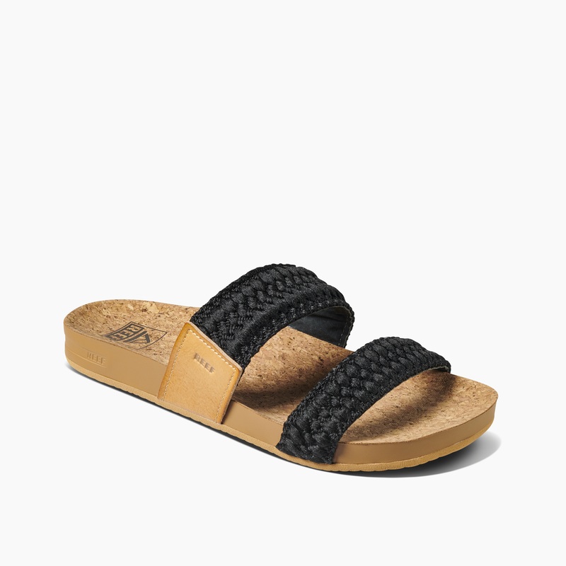 Black Women\'s Reef Cushion Vista Thread Slides | JqezUIcr0u5
