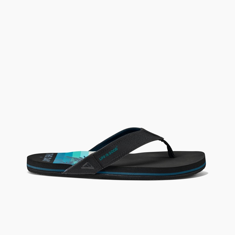 Blue Black Men's Reef Newport X Life Is Good Flip Flops | lvsPpb68UN2