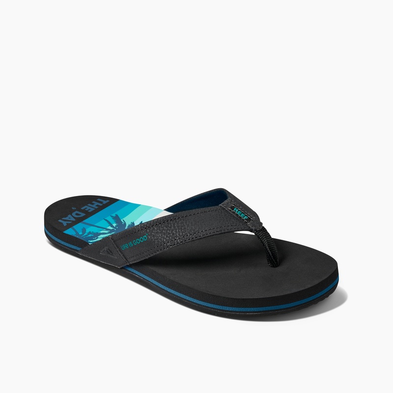 Blue Black Men's Reef Newport X Life Is Good Flip Flops | lvsPpb68UN2