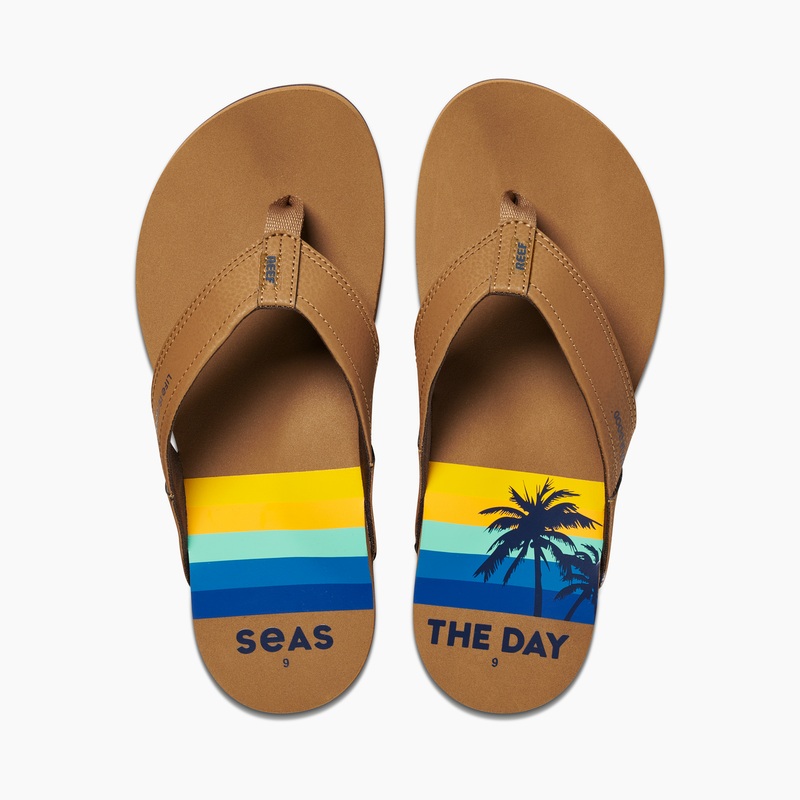 Blue Brown Men\'s Reef Newport X Life Is Good Flip Flops | 38EOOETFZtm
