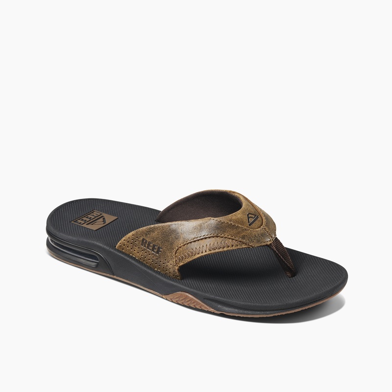 Multicolor Men\'s Reef Leather Fanning Flip Flops | OBwsLPBMk3I
