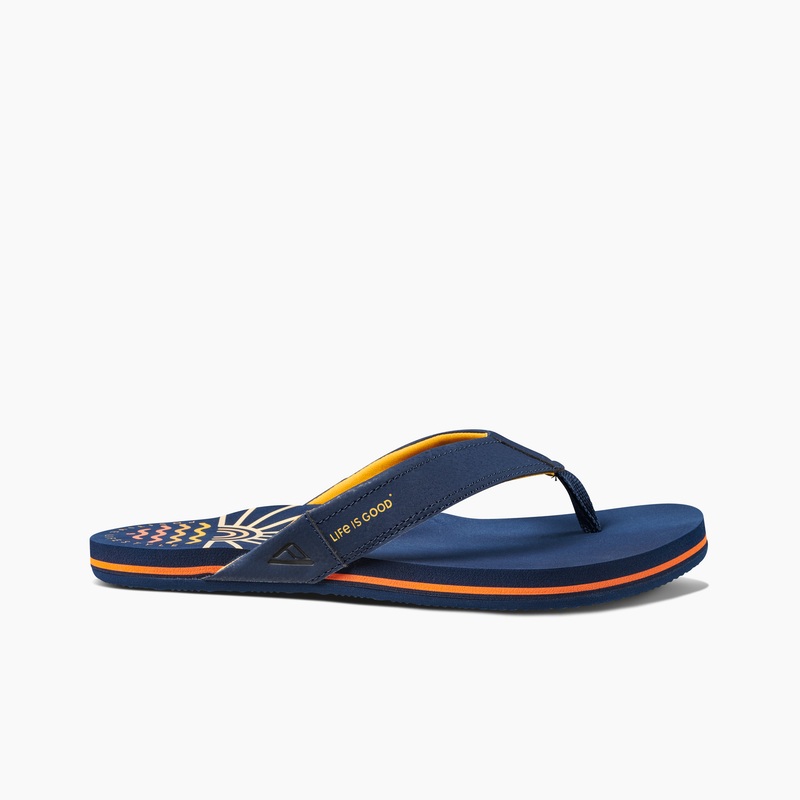 Navy Men's Reef Newport X Life Is Good Flip Flops | hgIj6bs2v1f
