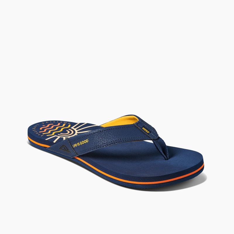 Navy Men's Reef Newport X Life Is Good Flip Flops | hgIj6bs2v1f