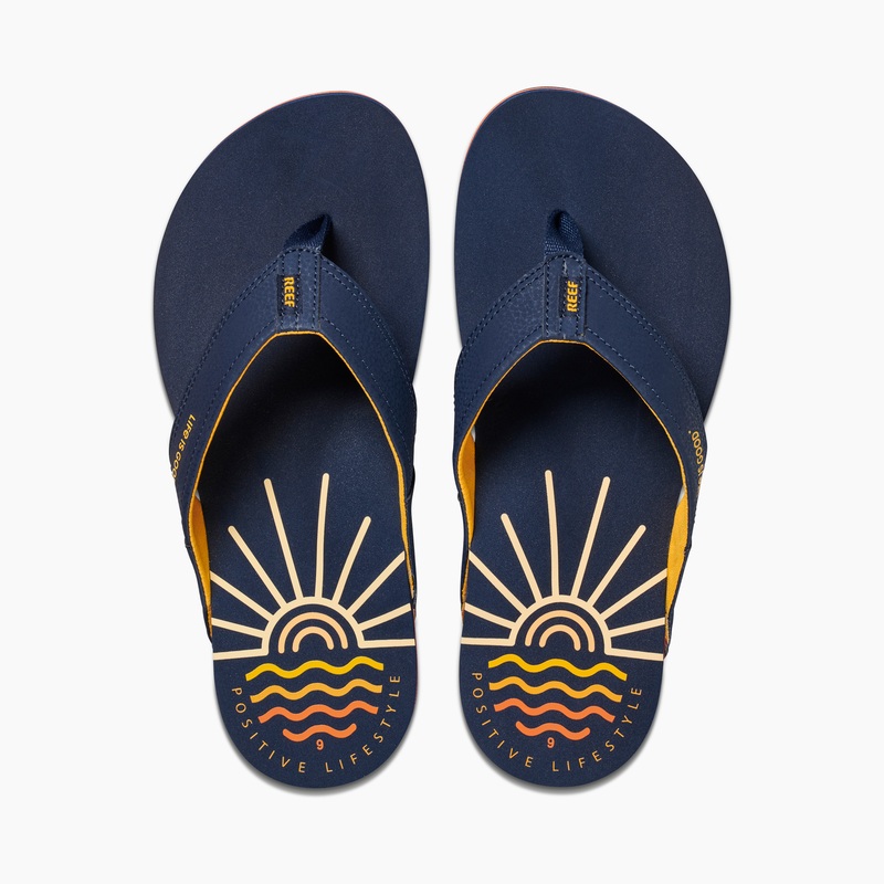 Navy Men\'s Reef Newport X Life Is Good Flip Flops | hgIj6bs2v1f