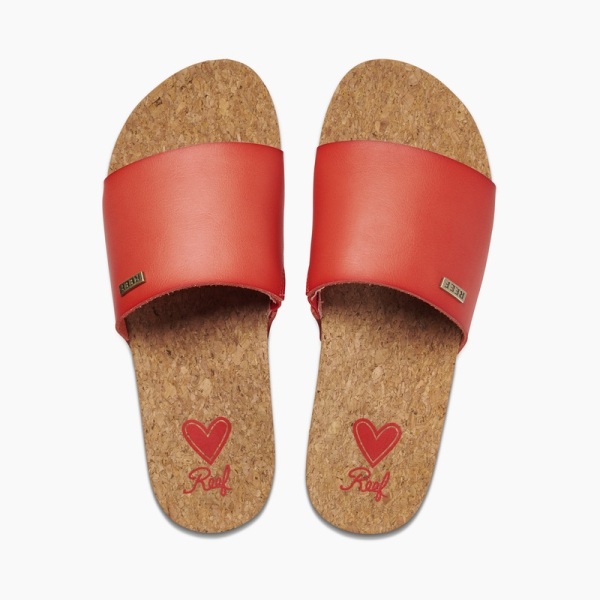 Red Women's Reef Cushion Scout Slides | 7JAGBSCeq0a